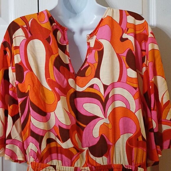 Ava & Viv abstract  brown orange pink wrap romper with pockets  Sz 2X - Picture 7 of 9